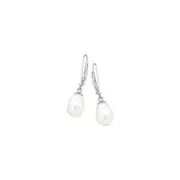 Silver 8x10mm Pearl Drop Hook Earrings in White