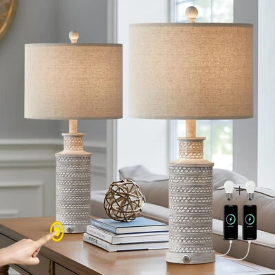 3-Way Dimmable Touch Control Table Lamp Set of 2 with Dual USB Charging Ports fo