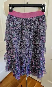 NWT Mini Boden Blue Floral Tulle Midi Skirt Metallic Waist Tiered Size 11-12
