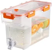 TINGJUNN 3.5 Liter Water Dispenser, Plastic Beverage Dispenser, Water Dispenser with Tap and Divider, Cold Water jug with tap, Lemonade Drink Container for Kitchen, Party, bar（Orange）