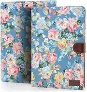 iPad Mini3 Case, iPad Mini2 Cover,iPad Mini Case, Retro Flowers Design Flip Case PU Leather Cover Stand Case for Apple iPad Mini 1/2/3 Generation.(Blue Flowers)