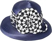 [HIMESPORT] Satin Cloth Hats with Plaid Bead Veil Wide Brim Wedding Bridal Formal Church Hat for Women Fascinator Derby Cap
