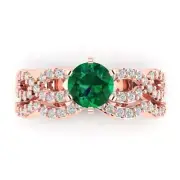 1.55 Round Cut Halo Emerald Stone Ring Band bridal Set Curved 14k solid Gold
