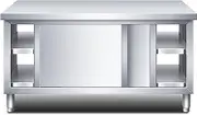 Snaweo Stainless Steel Table, Commercial Stainless Steel Work Table with 4 Sliding Doors, Food Prep Workbench with Adjustable Feet for Kitchen Prep Table(100x60x80cm)