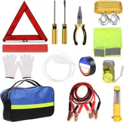 13Pcs Car Roadside Emergency Kit with Warning Triangle, Safety Vest, Jumper Cabl
