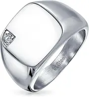 [Bling Jewelry] Personalized Mens Monogram Initial Large Statement Geometric Signet Ring For Men Teens Black or Silver Tone Stainless Steel Polished Mirror Finish Customizable