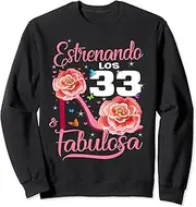 [X.Style] CumpleaÃƒ¯Ã‚¿Ã‚½os 33 Mujer Fabulosa EspaÃƒ¯Ã‚¿Ã‚½ol 33rd Birthday Spanish Sweatshirt ds1180 Sweater (2XL) Black