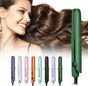 Mini Dual Purpose Curling Iron, 2025 New 2 in 1 Mini Curling Wand & Flat Iron Hair Straightener, Portable Travel Curling Wand for Women, Hair Straightener for All Hair Types (Green)