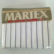 Martex Twin Fitted Sheet Cotton Flannel Baseball Stripe White Blue New