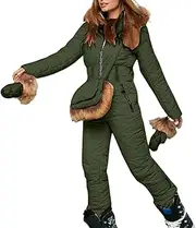 [Generic] Women Jacket Women Winter Ski Jumpsuit Outdoor Sports Snowsuit Faux Wool Collar Coat Jumpsuit with Hoodies Ski Jackets and Pants Moms Jacket