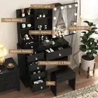 Black Dressing Table with Stool and 6 Drawera & Shelves & Slide Mirror Dresser