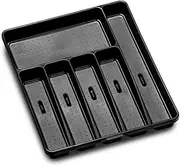madesmart Premium Antimicrobial Classic Large Silverware Tray Soft Grip, Non Slip Kitchen Drawer, 6 Compartments, Multi Purpose Home Organization, EPA Certified, Carbon