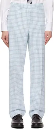 Backstrap-detail checked tailored trousers 3,4 Blue