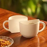 [ExclusiveLane] Half Ceramic Tea Cups | White, 130ml | Set of 2 | Handmade Studio Pottery Tea Glasses for Tea Party | Coffee Mugs for Hot or Cold Beverages | Microwave Safe | Ideal Housewarming Gift