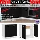 Kitchen Sink Bottom Cabinet Black Modern Storage Cupboard 2 Door Furniture NEW