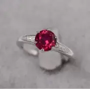 3.29 Ct Round Cut Natural Ruby Diamond Proposal Ring 14K solid White gold 7 8