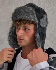 [Dexter] Dexter Men's Spotter Trapper Hat in Black/Grey One Size Black/Grey