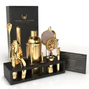 Bartender Kit with Espresso Bamboo Stand. Beautiful Cobbler Cocktail Shaker S...