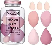 Makeup Sponge 7 Pcs Set for Liquid, Cream, and Powder, Enhanced Make Up Application, Ideal Gift,Multi-colored with 1 Mini Makeup Sponge Pink (Pink)