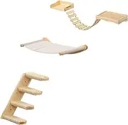 Wall Mounted Wooden Hammock with Solid Floating Perches Steps and Ladder