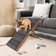 Okydoky Small Dog Ramp, Portable Folding Pet Stair Ramp, 32" Long Wooden Pet Ramp with Non-Slip Carpet Surface, Adjustable 4 Levels Height, Foldable Dog Car Ramp for Bed, Couch, Car (Brown) NO.LGPT13