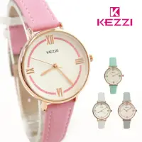 在飛比找momo購物網優惠-【KEZZI】K-1740 甜美清新奶油色優雅玫框皮帶錶