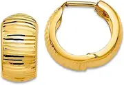 [JewelryWeb] 14k Yellow Gold Textured and Polished Hinged Hoop Earrings 16x8mm Wide-Hoop Earring for Women