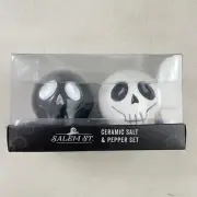 Halloween Salt Pepper Shakers Skeleton Heads Alien Ceramic NIB Black White NIB