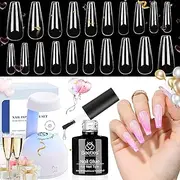 Beetles Nail Tips and Glue Gel Nail Kit, 2 In 1 Nail Gel and Base Gel with 500Pcs Coffin Nails and Innovative UV LED Lamp Easy DIY Nails Art Fast Nail Extension Set Acrylic Nail Kit