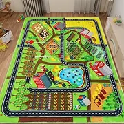 AKUNRUG Children's Carpet, 200 x 150 cm Car Rug for Toy Cars, Farm Life, Road Traffic for Playroom, Children's Car Street Rug, Village Map, Play Mat for Toddlers