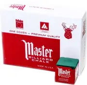 Master Billiard Cue Chalk 12 Cubes Professional Grade Smooth Coating USA Made