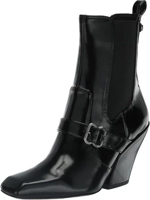 Sam Edelman Suzette Black Leather Buckle Detailed Squared Toe Ankle Boots