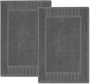 Luxury Hotel and Spa 100% Cotton Banded Panel Bath Mat Set 22"x34" (2, Grey)