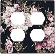 Wpshijia Decorative Light Switch Cover Plate Dark Floral Boho Peony Floral Black Flower 2 Gang Socket Covers Double Duplex Wallplates Switch Plates and Outlet Covers for Bathroom Bedroom Decor