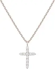 [Generic] Crystal Cross Pendant Necklace, Rose Gold Plated Chain, Rhinestone Religious Jewellery (Golden)