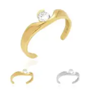 14k Gold Yellow White Round Simulated White Diamond Toe Ring Size 3 (Adjustable)