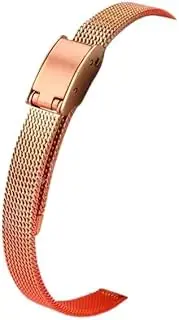 [QCLCVBBFGW] Solid Stainless Steel WatchBand Women Fashion Rose Gold Small Size Strap Mesh Belt 6mm 8mm 10mm 12 Ultra-thin Metal Watch Chain