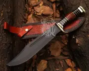 Bowie Knife Handmade Damascus Steel Hunting Survival Tactical Large Sharp knife