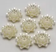 25 Ivory Acrylic Pearl FlatBack Flower Cabochons 20mm 2-Hole Sew on Beads