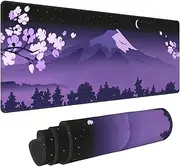 VVGETE Purple Japanese Fuji Cherry Blossom Large Mouse Pad XL Extended Gaming Mouse Pad Mat Desk Pad with Stitched Edge,Full Desk Mousepad for Office,Computer,Keyboard 31.5 X 11.8 Inch