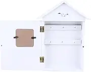 1Pc Wooden Keys Storage Holder House Shape Key Organizer with Hooks Wall Mounted Mediterranean Decor for Entryway Kitchen Hallway Garage Stylish Key Case with Birds Design