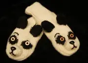 PANDA MITTENS knit ADULT puppet FLEECE LINED animal costume HAT SOLD SEPARATE