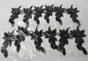 Lot of 12 Black Flower Leaves Floral Spray Beaded Sequined Applique Craft VTG