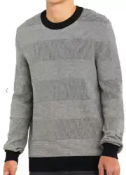 New BEN SHERMAN Grey Textured Stripe Cotton Crew Sweater Size L