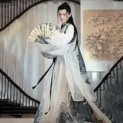 [AJOHBM] Men Chinese Traditional Printed Hanfu Male Halloween Cosplay Costume Gradient White&Green Hanfu 3pcs Sets