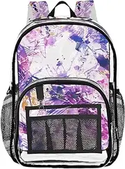 [Yoogain] Customizable Watercolor Abstract Splash-ink Purple Clear Backpack For High School Clear Book Bags For Adults Seethrough PVC Bags, Watercolor Abstract Splash-ink Purple, 1 size