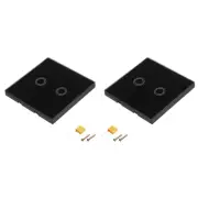 Touch Light Switch 2 Gang 1 Way Glass Panel Black with LED Backlight 2 Pcs