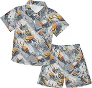 [Caihoyu] Little & Big Boy's Button Down Hawaiian Shirts and Shorts Set Toddler Boy Outfit Summer Outfit