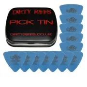 12 x Dunlop Tortex Triangle Guitar Picks - 1.00mm Blue In A Pick Tin