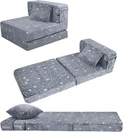 MeMoreCool Play Sofa, Children's Sofa, Glow Children's Sofa, Children's Folding Sofa, Flip Sofa, Children's Sofa, Z Bed, Children's Sofa Fold-Out Floor Bed, Folding Couch for Playroom, Grey Dinosaur